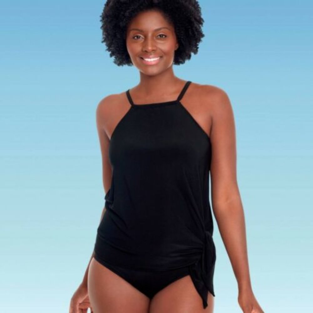 Dreamsuit Black Slimming Control High Neck Tankini Top
